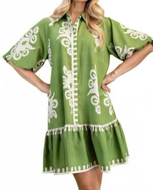 NEW GIGIO bold print mini dress in green